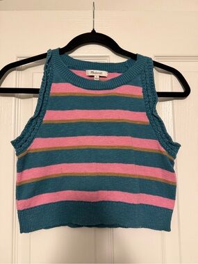 Madewell Teal, Pink & Olive Striped Knit Top